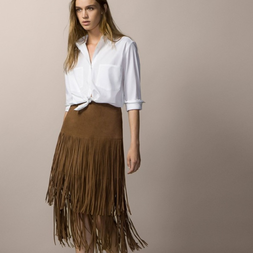 Massimo Dutti Fringed Skirt